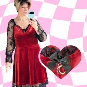Red Velvet Dress / Goth Dress / Halloween Dress